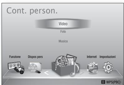 Cont. person. Video Foto Musica Funzione Dispos pers Internet Impostazioni D WPS(PBC)