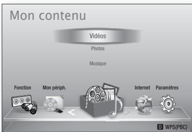 Mon contenu Vidéos Photos Musique Fonction Mon périph. Internet Paramètres D WPS(PBC)