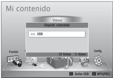 Mi contenido Videos Disposit. conectado USB Función Entrar Volver Config. C Quitar USB WPS(PBC)