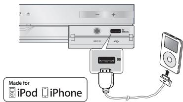 SAMSUNG HT-E5550WK - Conectando um iPod/iPhone using o cabo USB - 1