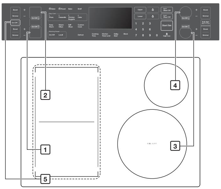 SAMSUNG NE599N1PBSR/AC - LOCATION OF THE INDUCTION COOKTOP ELEMENTS AND CONTROLS - 1