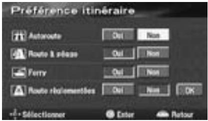 ALPINE NVE-N077P-PS SOFTWARE - Réglage des options d'itinéraire - 1