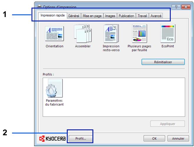 KYOCERA FS-2100DN - Écran des paramètres d'impression du pilote d'imprimante - 1