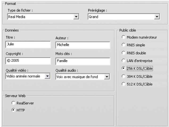 PINNACLE STUDIO 11 - Paramètres de création d'un fichier Real Media - 1