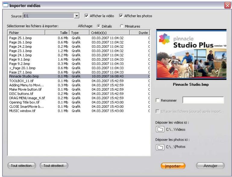 PINNACLE STUDIO 11 - Sélection des fichiers à importer - 1