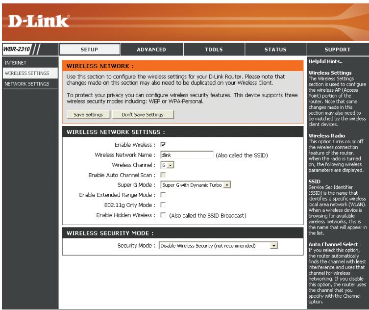 D-LINK WBR-2310 - Paramètres sans fil manuels - 1