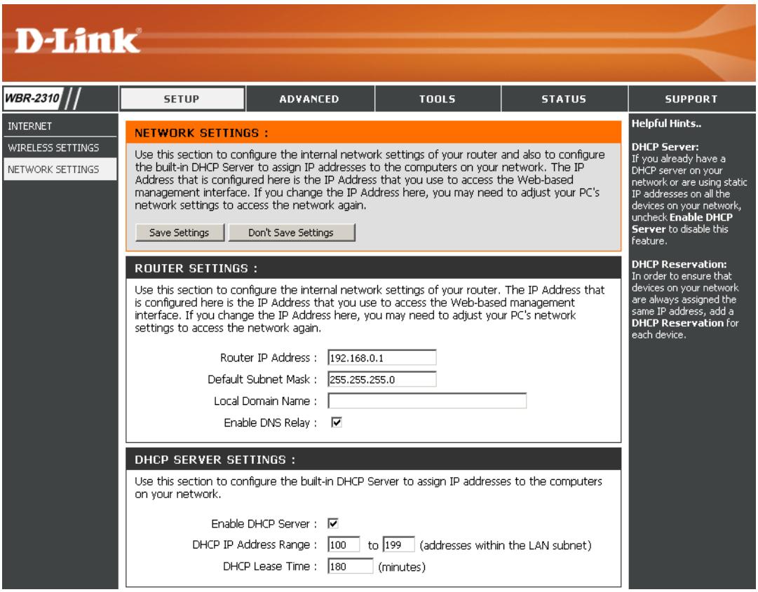 D-LINK WBR-2310 - Paramètres réseau - 1