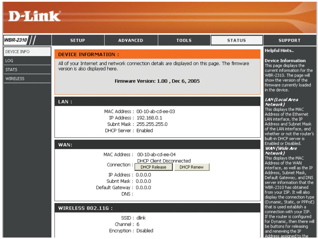 D-LINK WBR-2310 - Device Information (Informations sur le périphérique) - 1