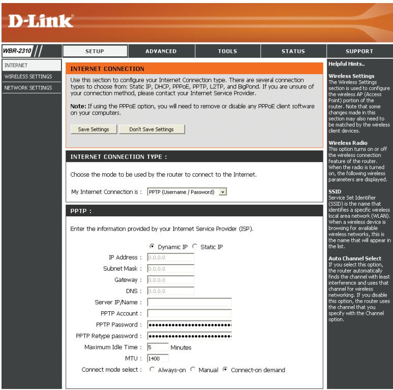 D-LINK WBR-2310 - Configuration Internet PPTP - 1