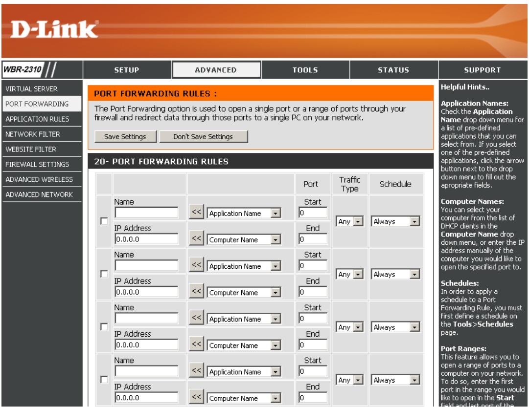 D-LINK WBR-2310 - Redirection de port - 1