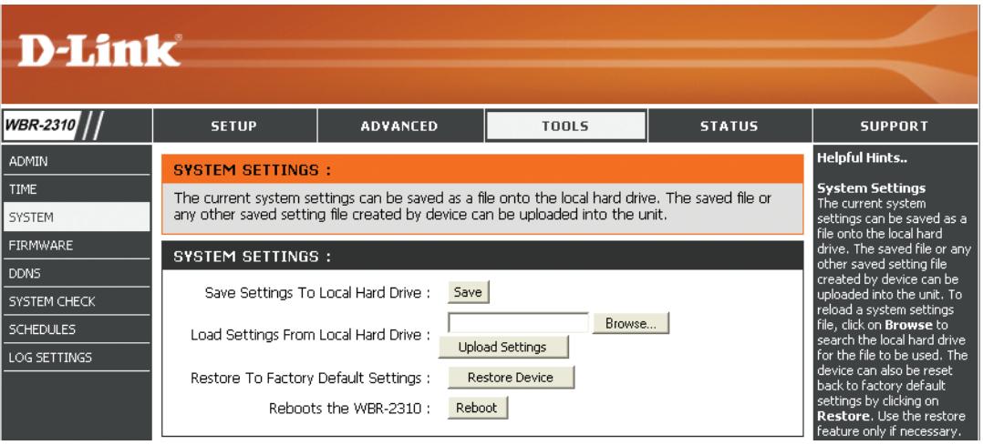 D-LINK WBR-2310 - System Settings (Paramètres système) - 1