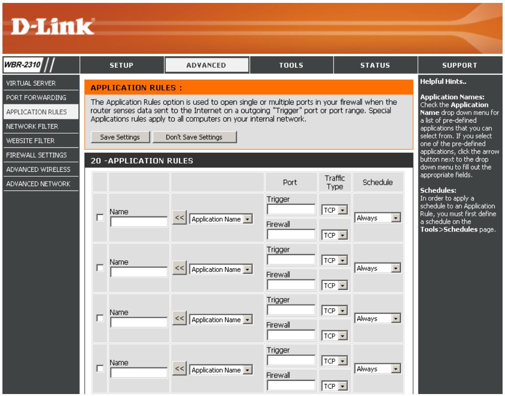 D-LINK WBR-2310 - Règles d'application - 1