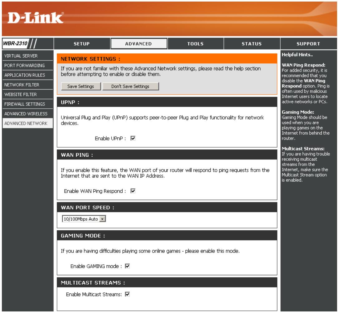 D-LINK WBR-2310 - Paramètres réseau avances - 1