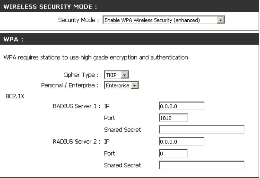 D-LINK WBR-2310 - Configuration du WPA/WPA2 (RADIUS) - 1
