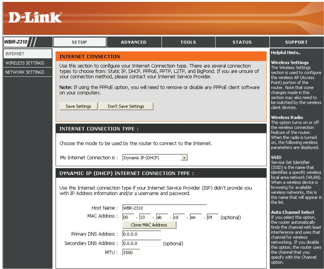D-LINK WBR-2310 - Configuration Internet Dynamique (câble) - 1