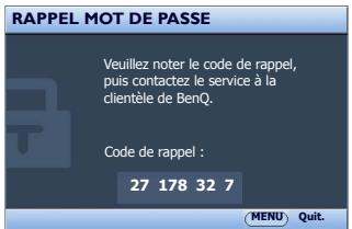 BENQ SU922, SW921 - Procedure de rappel de mot de passer - 1