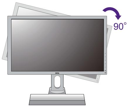 BENQ XL2411T, XL2420T, XL2720T - Faites pivoter le moniteur de 90 degrés dans les sens des aiguilles d'une montre comme illustré. - 2