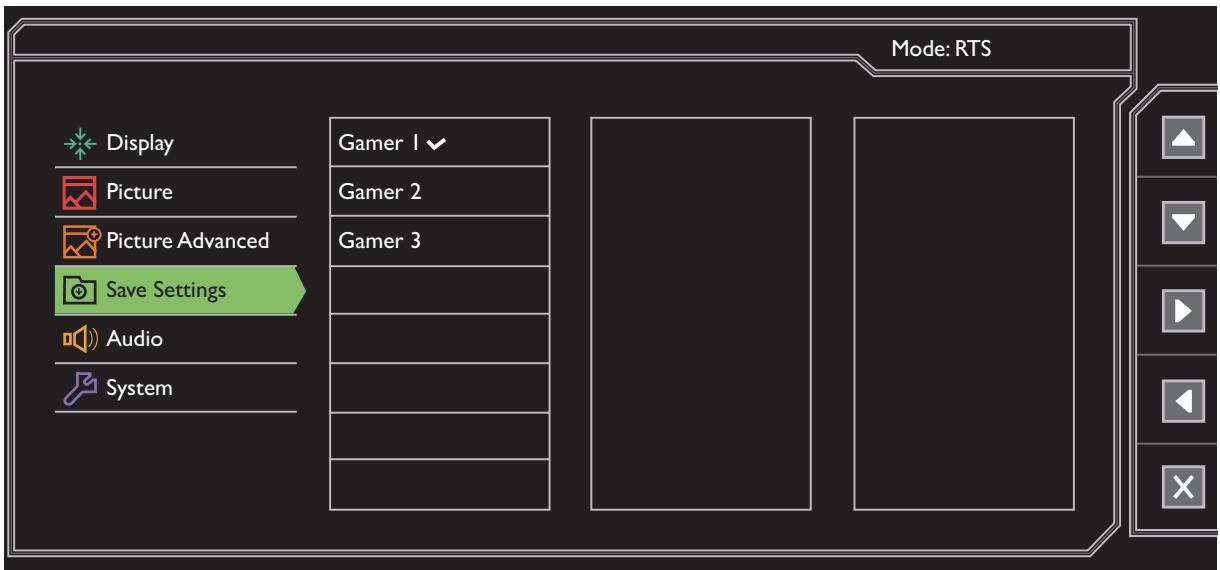BENQ XL2411T, XL2420T, XL2720T - Menu Enregistrrer paramètres - 1