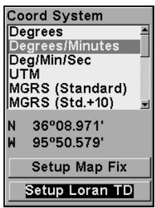 LOWRANCE IFINDER H2O - Coordinate System Selection - 4