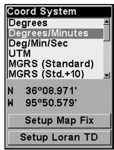 LOWRANCE IFINDER H2O - Coordinate System Selection - 2