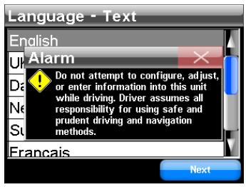 LOWRANCE XOG - Dialogue initial d'avertissement et menus des langues - 1