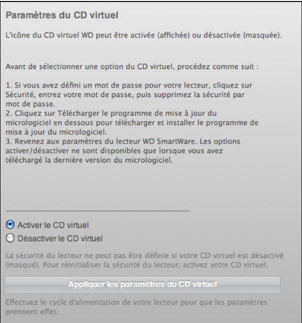 WESTERN DIGITAL MY BOOK FOR MAC - Afficher ou cacher l'icône du CD virtuel - 1