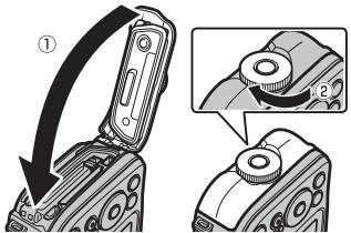 FUJI XP60 - Refermez et verrouillez le couvercle du compartment de la batterie. - 1