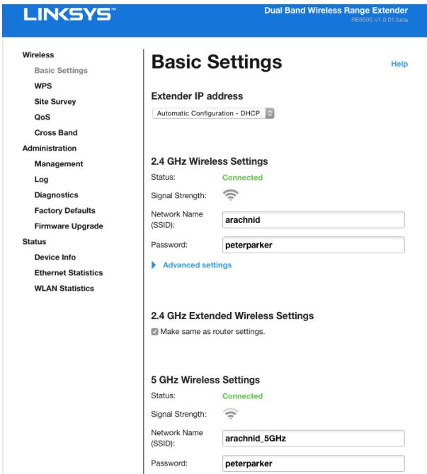 LINKSYS AC750 - Using Range Extender Settings - 1