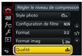 PANASONIC LUMIX DMC-FZ2000 - Appuyez sur / de la touche curseur pour sélectionner l'objet de MENU et appuyez sur [menu/set]. - 1