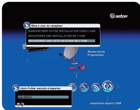 ASTON DIVA - Sélectionnez la fonction récupérer une liste satcodx de l'usb. - 1