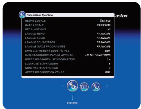ASTON DIVA - Sous-menu système - 1