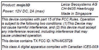 LEICA MOJO3D - NMB-003, applicable au canada - 2