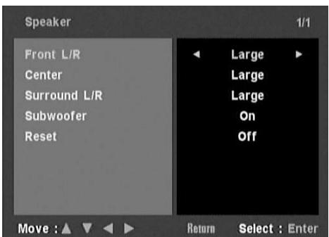 NAD T 535 - TAILLE   Délectionnez le haut-parleur que vous voulez régler. Appuyez  sur pour sélectionner un mode. (Grand, Petit ou Non) - 1