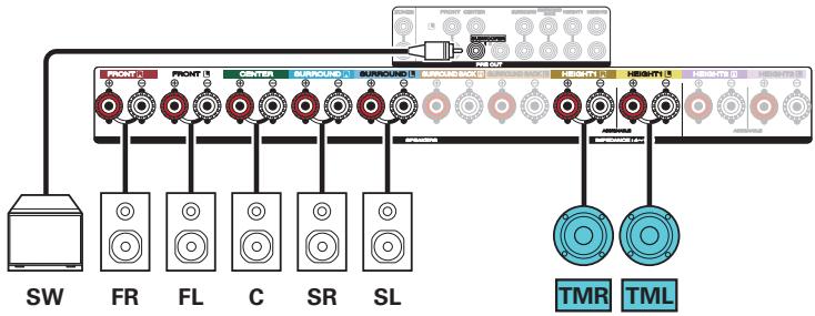 MARANTZ SR6011 - Example connections when using ceiling speakers - 2