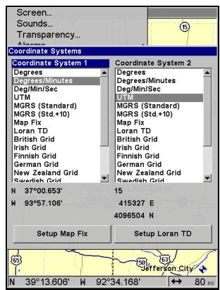 EAGLE FISHELITE 642C IGPS - Sélection du Systeme de Coordonnées - 2