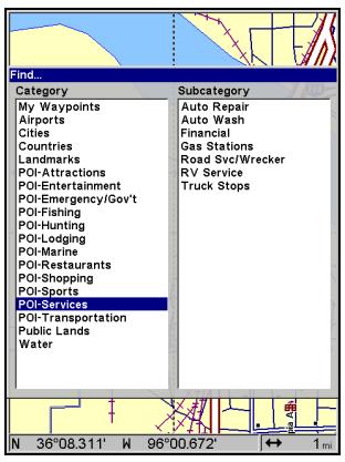 EAGLE FISHELITE 642C IGPS - Rechercher des Lieux Cartographiés (Map Places) ou des Points d'Intérêts (POI) - 1