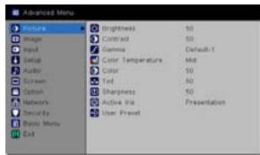 INFOCUS IN5122,  IN5124,  IN5314 - Dans le MENU AVANCE - 2