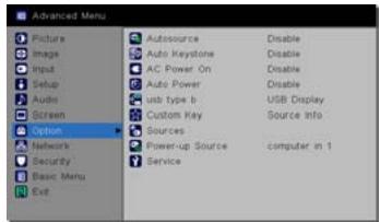 INFOCUS IN5122,  IN5124,  IN5314 - Menu OPT. - 1