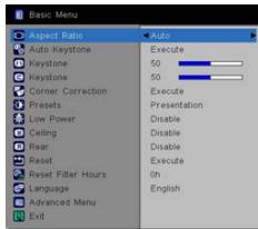 INFOCUS IN5122,  IN5124,  IN5314 - Dans le MENU AVANCE - 1