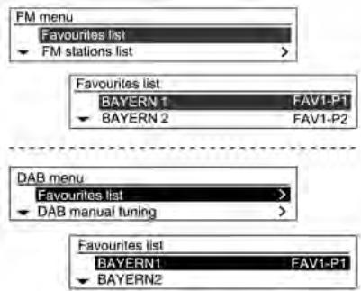 CHEVROLET SPARK - Menu AM/FM ou DAB (uniquement pour type A)  Lists de favors - 1