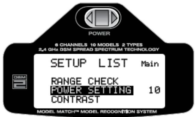 SPEKTRUM DX6I - Pour entrer dans la fonction power setting - 1