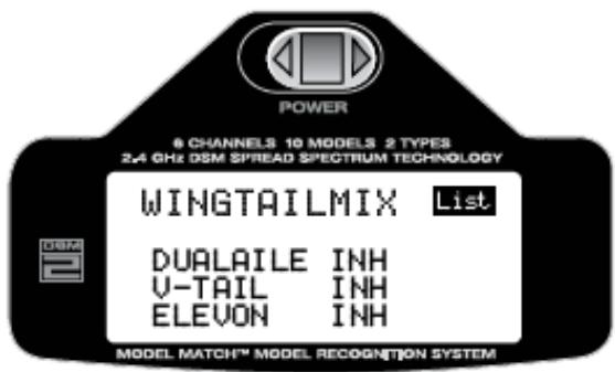 SPEKTRUM DX6I - Pour entrer dans la fonction WING TAIL MIX - 3