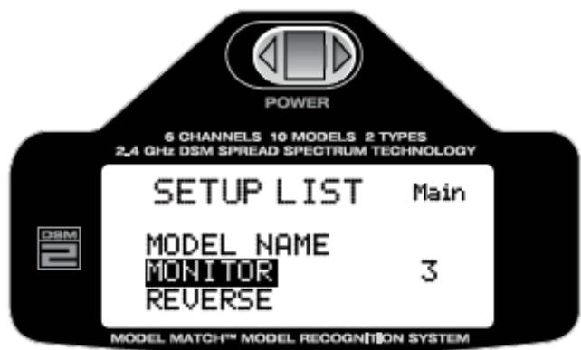 SPEKTRUM DX6I - Pour accéder à la rubrique monitor du SERVO - 2