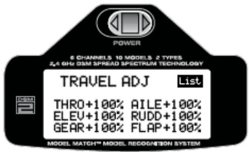 SPEKTRUM DX6I - Pour accéder à travel adjust (réglage du déplacement) - 3