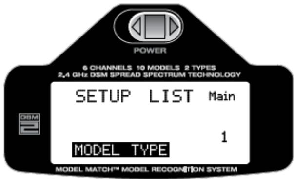 SPEKTRUM DX6I - Pour entrer dans la fonction MODEL TYPE - 2