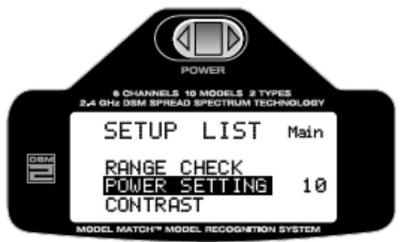 SPEKTRUM DX6I - Pour entrer dans la fonction power setting - 1