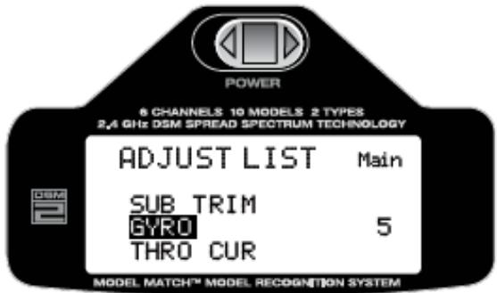 SPEKTRUM DX6I - Pour accéder à la fonction GYRO - 2