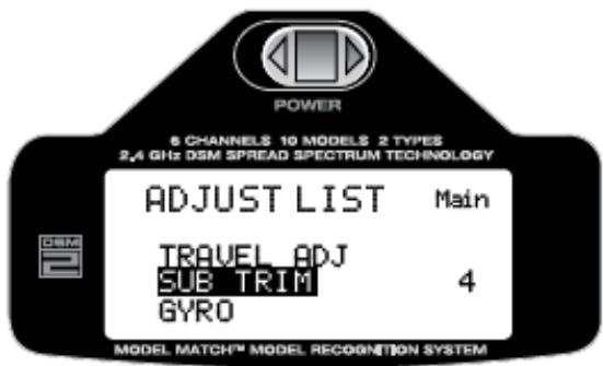 SPEKTRUM DX6I - Pour accéder à la fonction sub-trim - 2