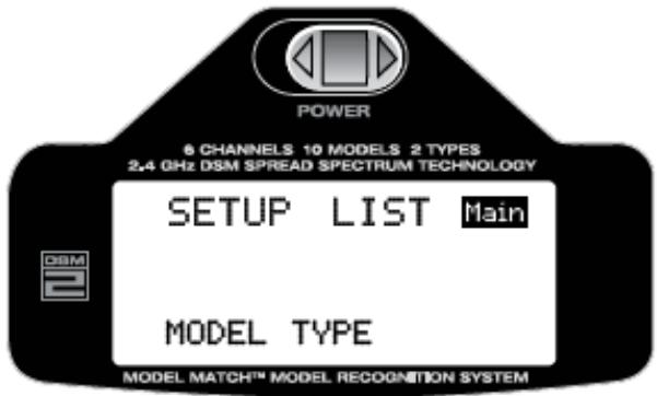 SPEKTRUM DX6I - Pour entrer dans la fonction MODEL TYPE - 1