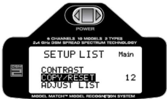 SPEKTRUM DX6I - Pour entrer dans la fonction copy/reset (copier/rearmer) - 2